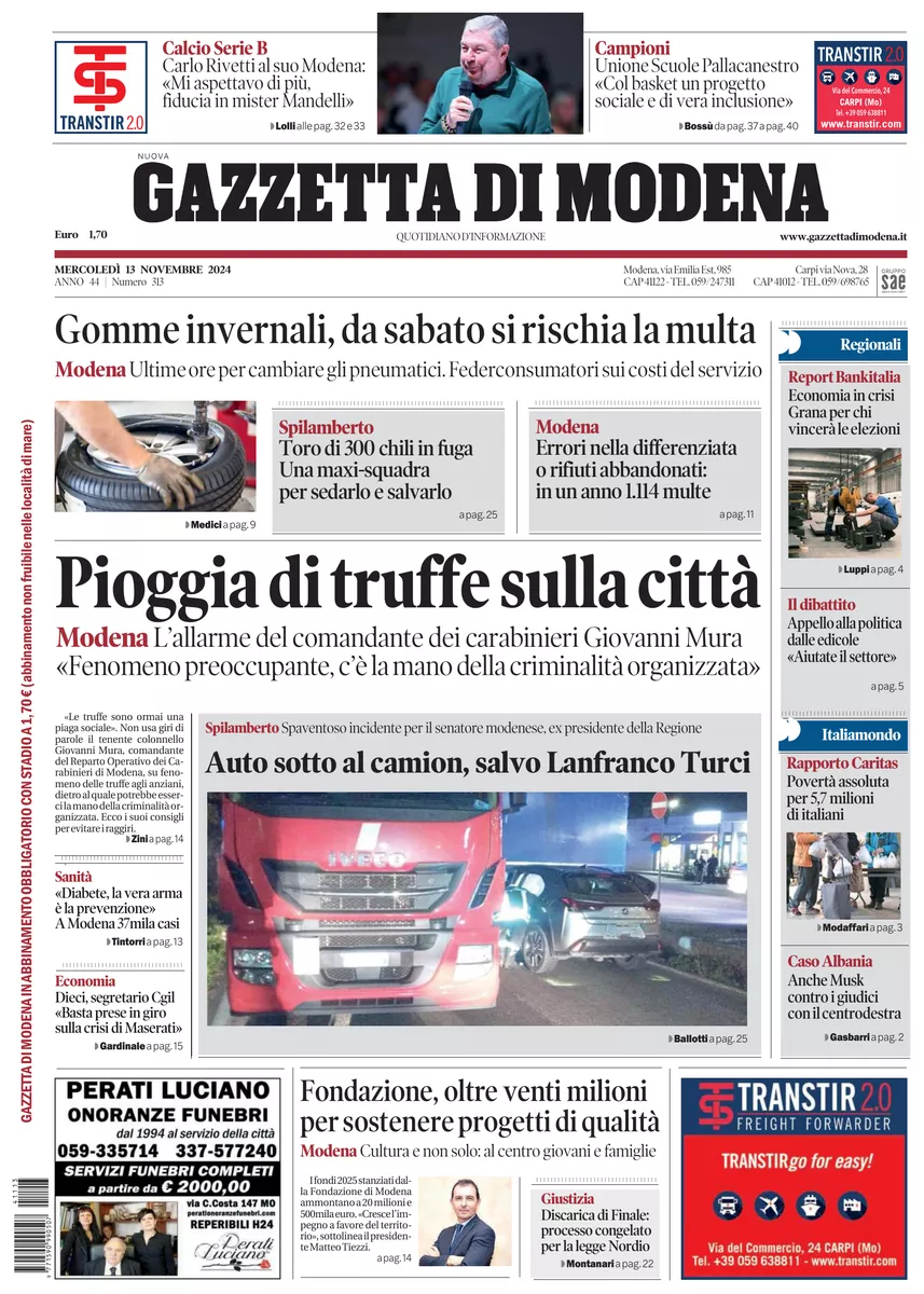 Prima-pagina-gazzetta di modena-oggi-edizione-del-2024-11-13